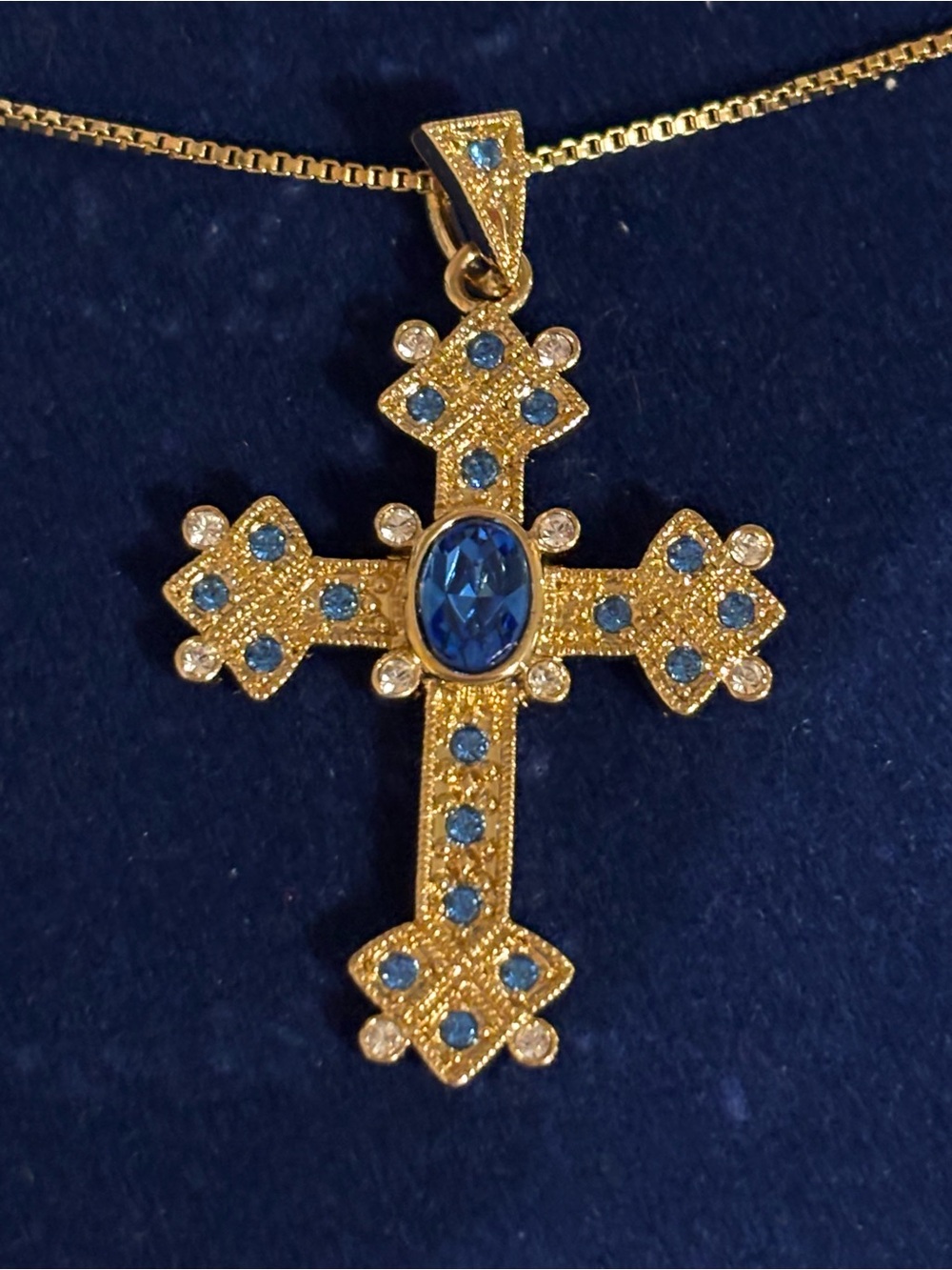 Camrose & Kross Jackie Kennedy Cross Pendant Necklace with Blue Crystal Accents